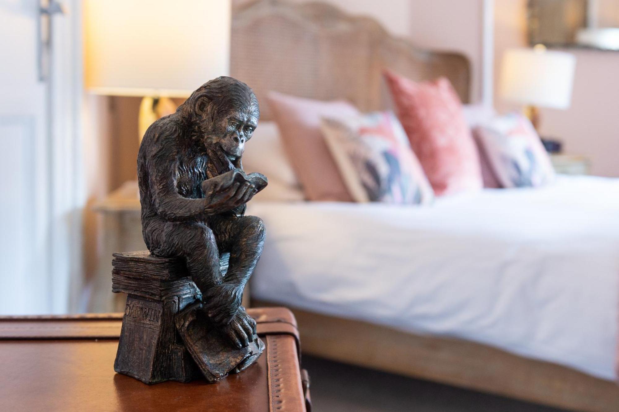 Bed and Breakfast Darwin'S Townhouse Шрусбери Номер фото A sculpture of a monkey sitting on a suitcase
